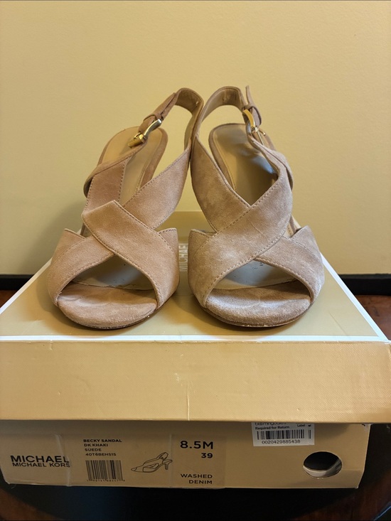 Michael Kors Shoes - Michael Kors Beige Suede Crisscross Slingback Heels